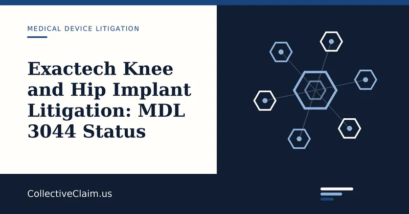 Orthopedic knee and hip implant components beside federal court documents, the subject of the Exactech polyethylene litigation