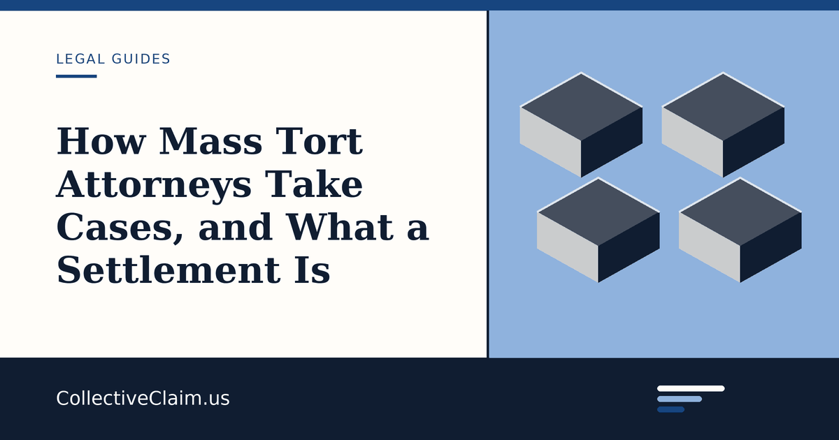 Diagram of the stages of a mass tort case, from a client fee agreement through coordinated federal pretrial proceedings to settlement or trial