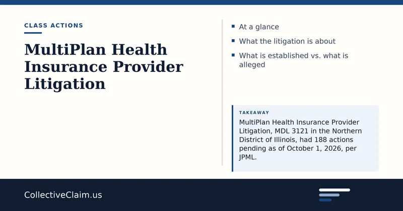 An illustration of stacked court documents and a numbered docket cover sheet representing the MultiPlan Health Insurance Provider Litigation, MDL 3121.