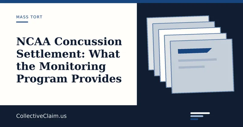 Court documents beside a medical screening questionnaire, representing the NCAA concussion settlement
