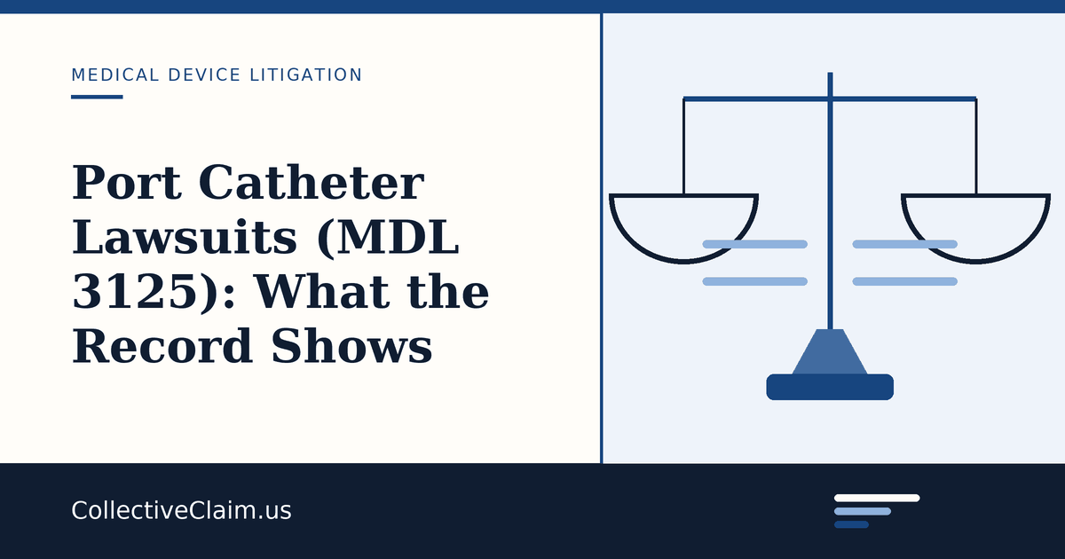 Court papers and a case caption page representing the federal multidistrict litigation over implanted port catheters