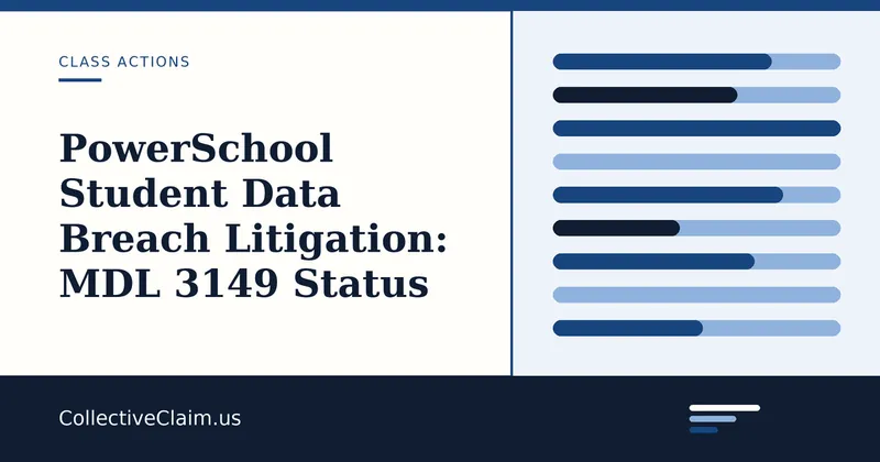 Document-style illustration of a federal court docket page beside a school portal login screen